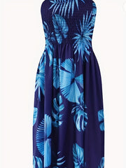 Tropical Print Tube Dress Off Shoulder Midi Dress Women's Clothing