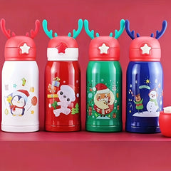 Christmas Deer Insulated Water Cup 500ml Cartoon Leakproof Straw Cup