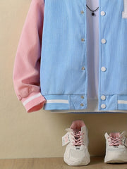 Girl's Letter Patched Varsity Jacket Preppy Kids School Baseball Jacket