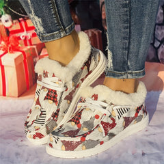 Christmas Elements Pattern Women's Snow Boots Flat Warm Winter Canvas Shoes