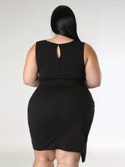 Women's Round Neck Ruched Slim Fit Dress