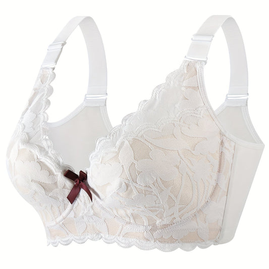 Bra Women's Plus Floral Lace Push Up Bow Front Soft Underwire Bra