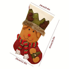 1pc Santa Claus Snowman Deer Faux Leather Socks Christmas Gift Bag