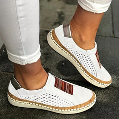 Women's Hollow Out Flat Shoes Breathable Round Toe Slip On Walking Shoes