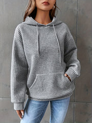 Popcorn Style Textured Kangaroo Pocket Hoodie Women's Sweatshirt