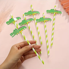 6pcs Disposable Paper Straw Fruit Animal Decoration Degradable