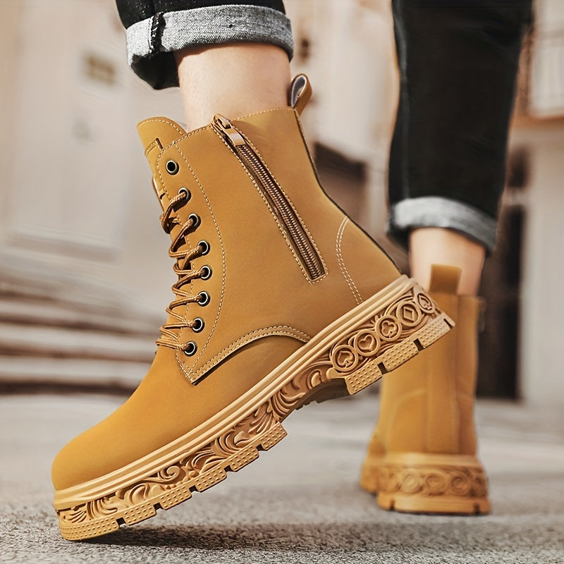 Men's Ankle Boot Lace up Boots Side Zipper Casual Walking Shoes