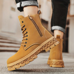 Men's Ankle Boot Lace up Boots Side Zipper Casual Walking Shoes