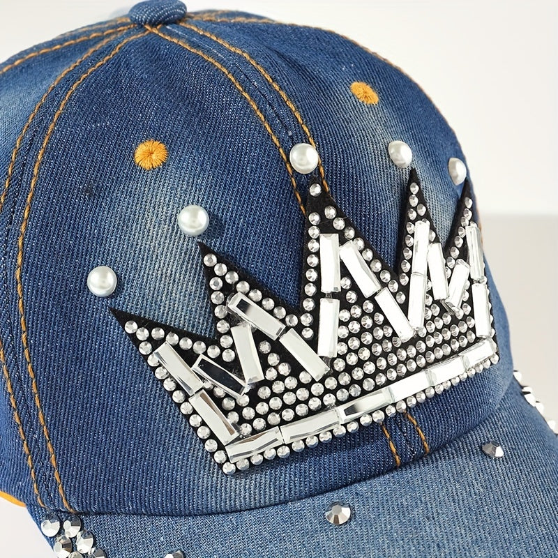 Rhinestone Crown Pattern Baseball Cap Y2K Denim Sports Hat
