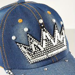 Rhinestone Crown Pattern Baseball Cap Y2K Denim Sports Hat