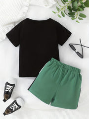 Boys Casual Outfit Round Neck T shirt & Shorts Summer Clothes Sets