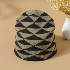 Dark Rhombic Jacquard Beanie Y2K Casual Knit Hat Elastic Skull Hat