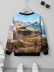 3D Tank Print Kid's Sweatshirt Unisex Pullover Casual Long Sleeve Top