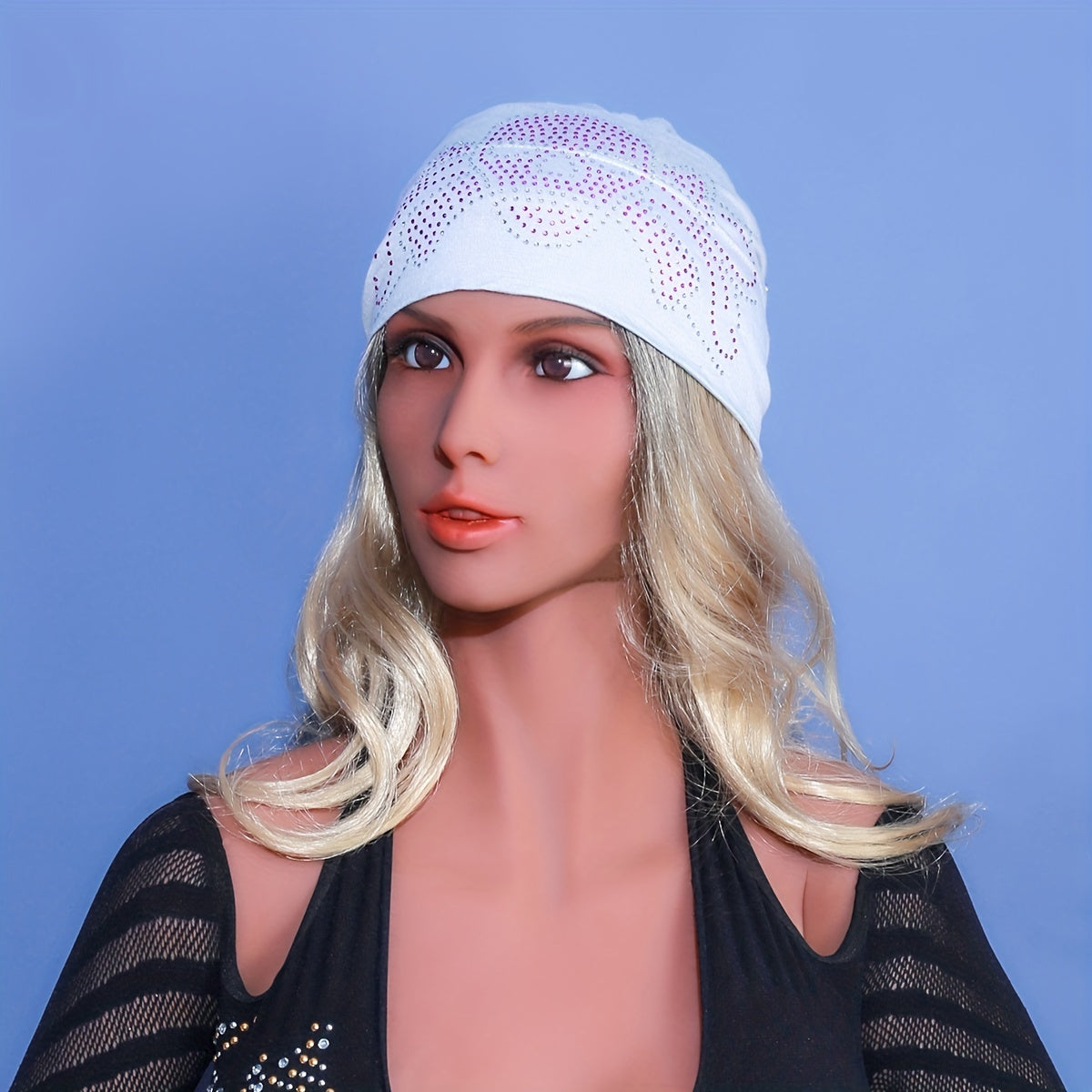 Skull Decor Turban Cap Lace Up Head Scarf Elastic Hijab Beanie Chemo Hats
