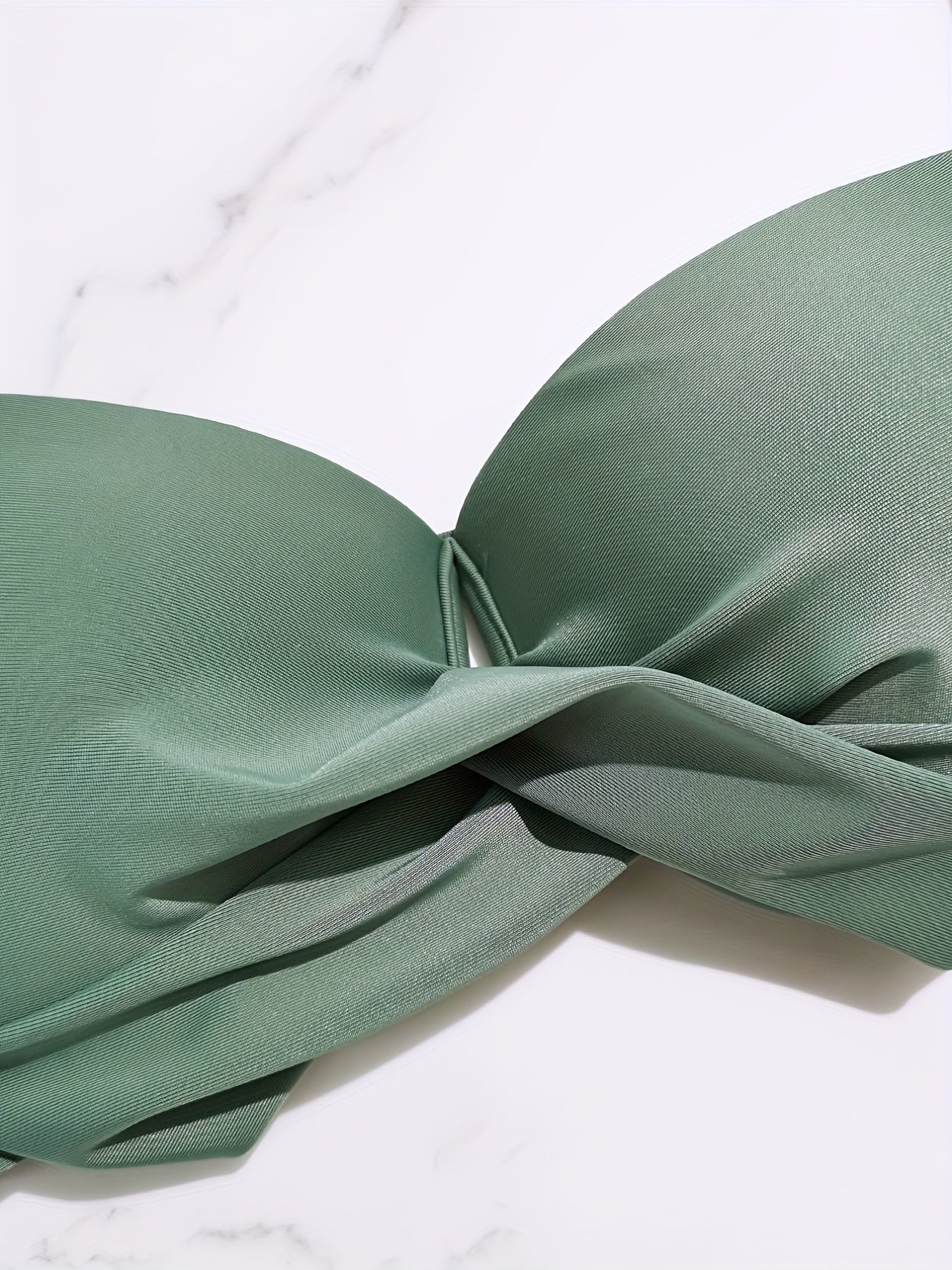 Green Twist Tie Back Bikini Top V Neck High Strech Spaghetti Straps Beachwear