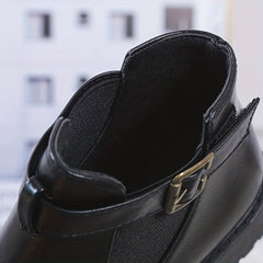 Women's Buckle Ankle Boots Round Toe Block Heel Shoes