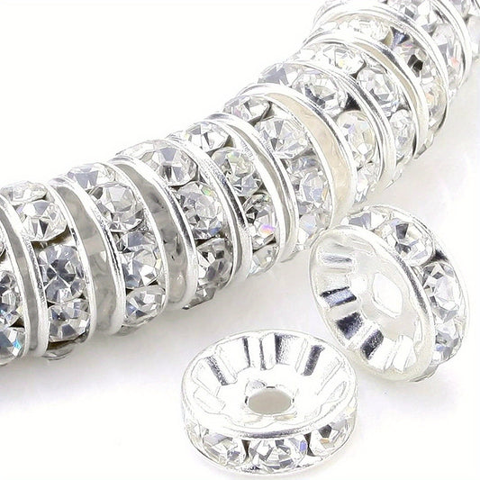 Round Interval Beads 8mm Silver Plated Czech Crystal Rhinestones