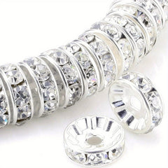 Round Interval Beads 8mm Silver Plated Czech Crystal Rhinestones