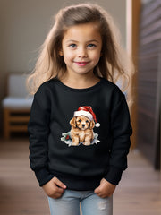 Christmas Dog Print Girls Casual Pullover Sweatshirt Long Sleeve Crew Neck Tops
