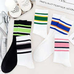 5 Pairs Women's Striped Mid Tube Socks