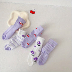 5 Pairs Girls Kids Cartoon Socks Breathable Comfy Children's Socks