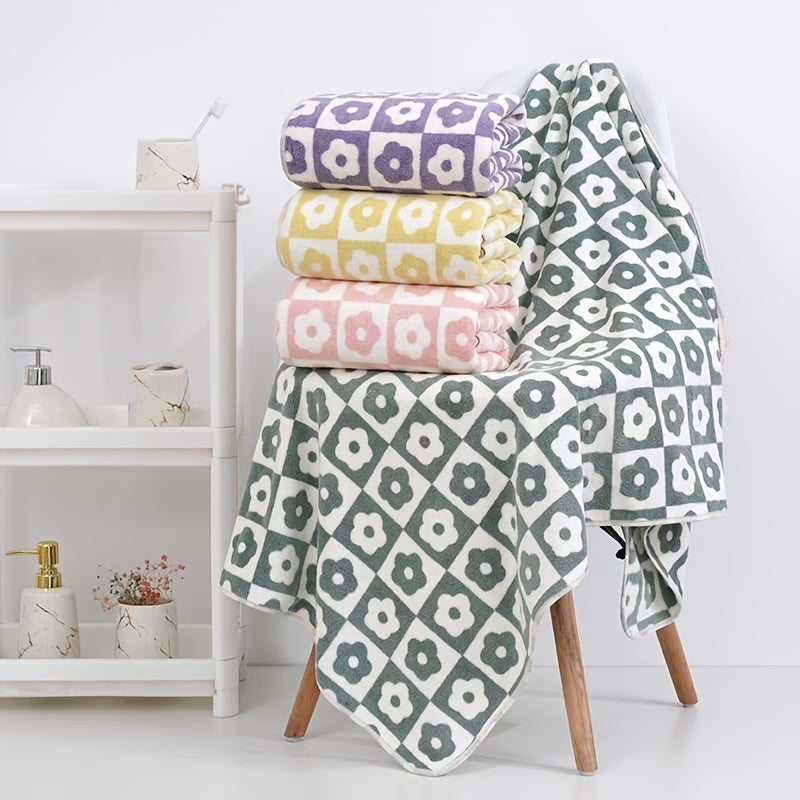 Flower Pattern Bath Towel Coral Fleece Soft Absorbent Towel