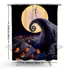 Halloween Pumpkin Bathroom Shower Curtain Waterproof Hand Washable