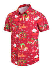 Christmas Elements Holiday Carnival Print Men's Casual Short Sleeve Shirt