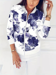 Floral Print Zipper Jacket Spring & Fall Women's Clothing