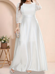 Solid Lace Round Neck Bridesmaid Dress
