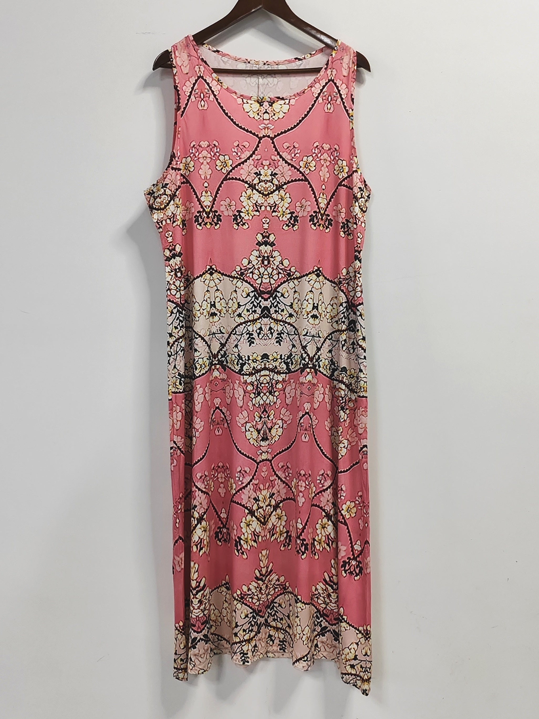 Geometric & Floral Print Tank Dress & Cardigan Set
