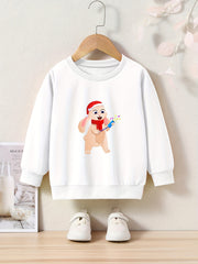 Christmas Bunny Print Girls Casual Pullover Sweatshirt