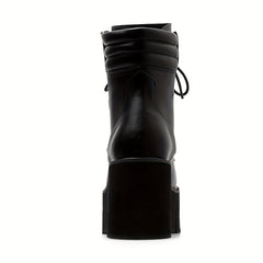 Women's Side Zip Platform Boots Lace Up Round Toe Shoes