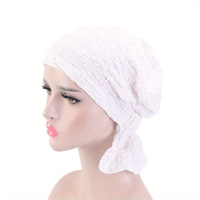 Crinkle Embossed Elastic Turban Cap Candy Ruffles Head Wrap Bandana