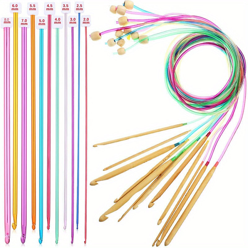 23pcs Tunisian Crochet Set 0-12-0-39in Bamboo Knitting Needle With Bead