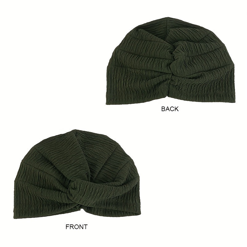 Pleated Twist Knot Turban Elastic Chemo Cap for Cancer Patient Hair Loss