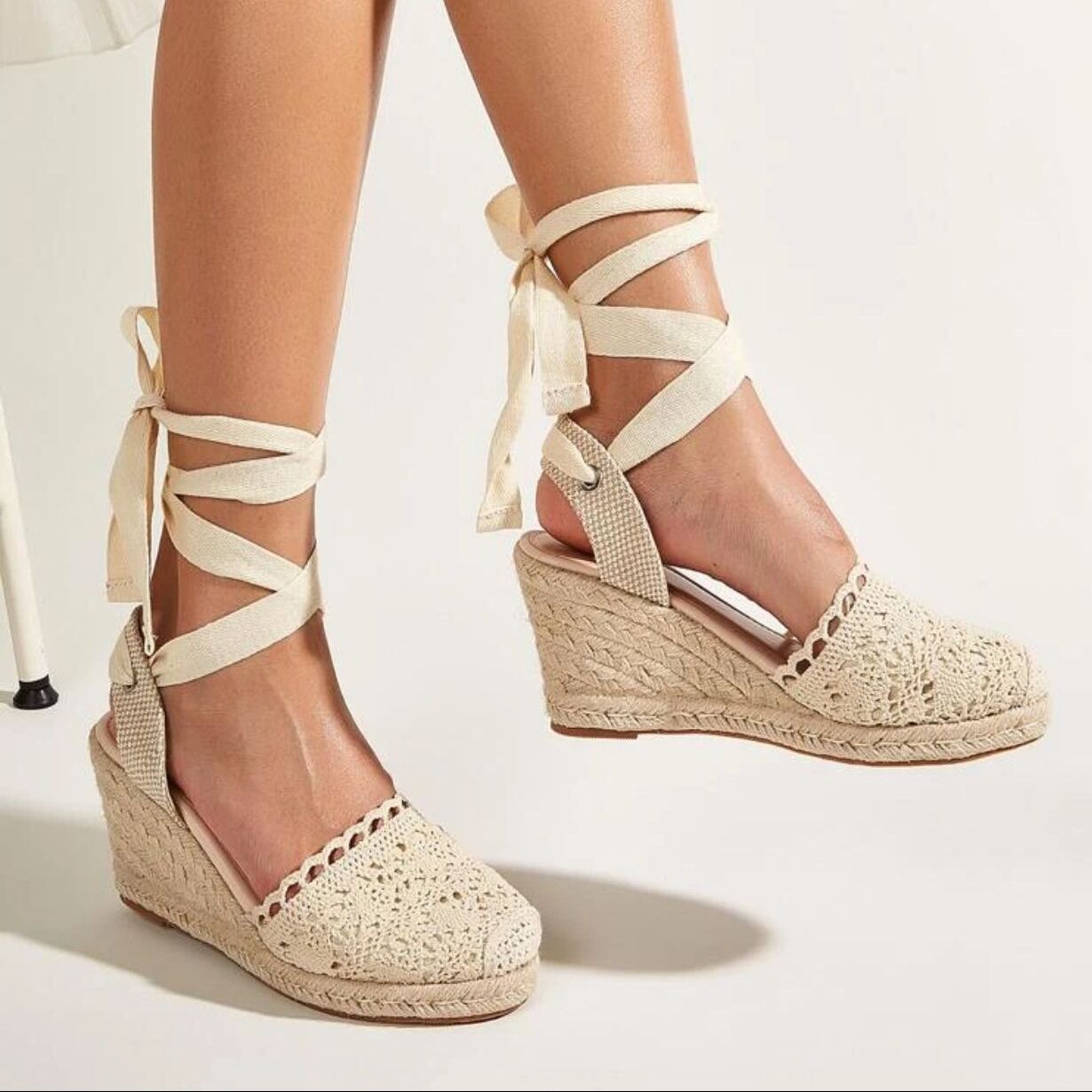 Women's Lace Up Wedge Espadrilles Sandals Lightweight Cross Strap Beach Shoes