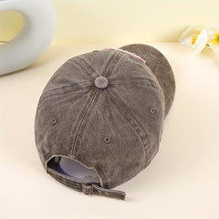 Paris Embroidery Baseball Cap Gray Heart Patch Distressed Dad Hat