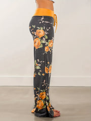 Vintage Floral Print Casual Drawstring Waist Long Pants