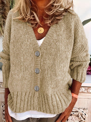 Casual Cardigan Button Up V Neck Long Sleeve Solid Color
