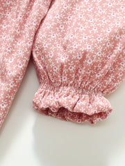 Girls Autumn Floral Print Dress Button Decor Soft Cotton Casual Kids Dress