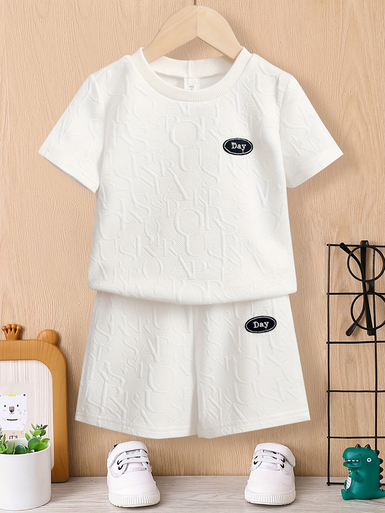 Boys Dinosaur Block Outfit Shorts & Round Neck T shirt Casual Kids Summer