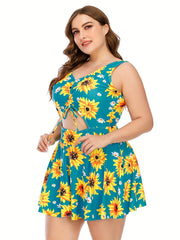 Floral Print Cut Out Drawstring One Piece Swimsuit