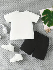 Boys I LOVE MY GRANDMA Print T-shirt & Shorts Set, Summer Kids Clothing