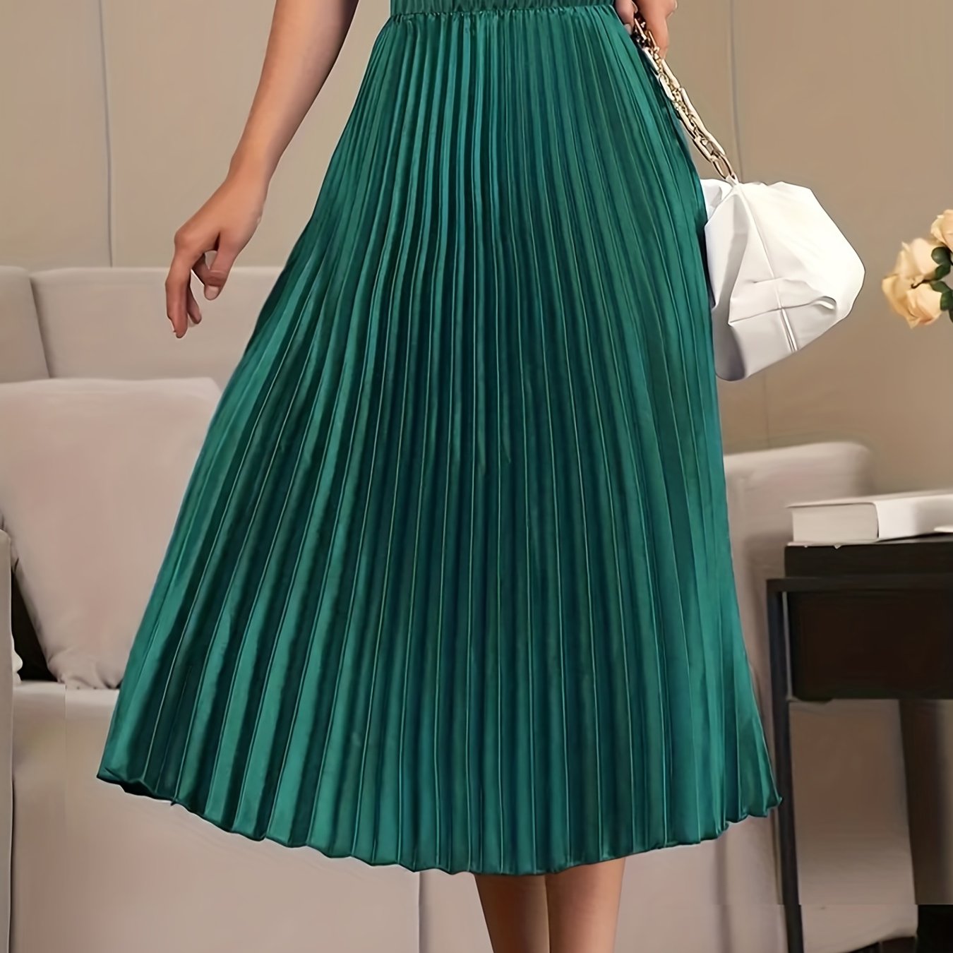 Pleated Elastic Waist Skirt for Women