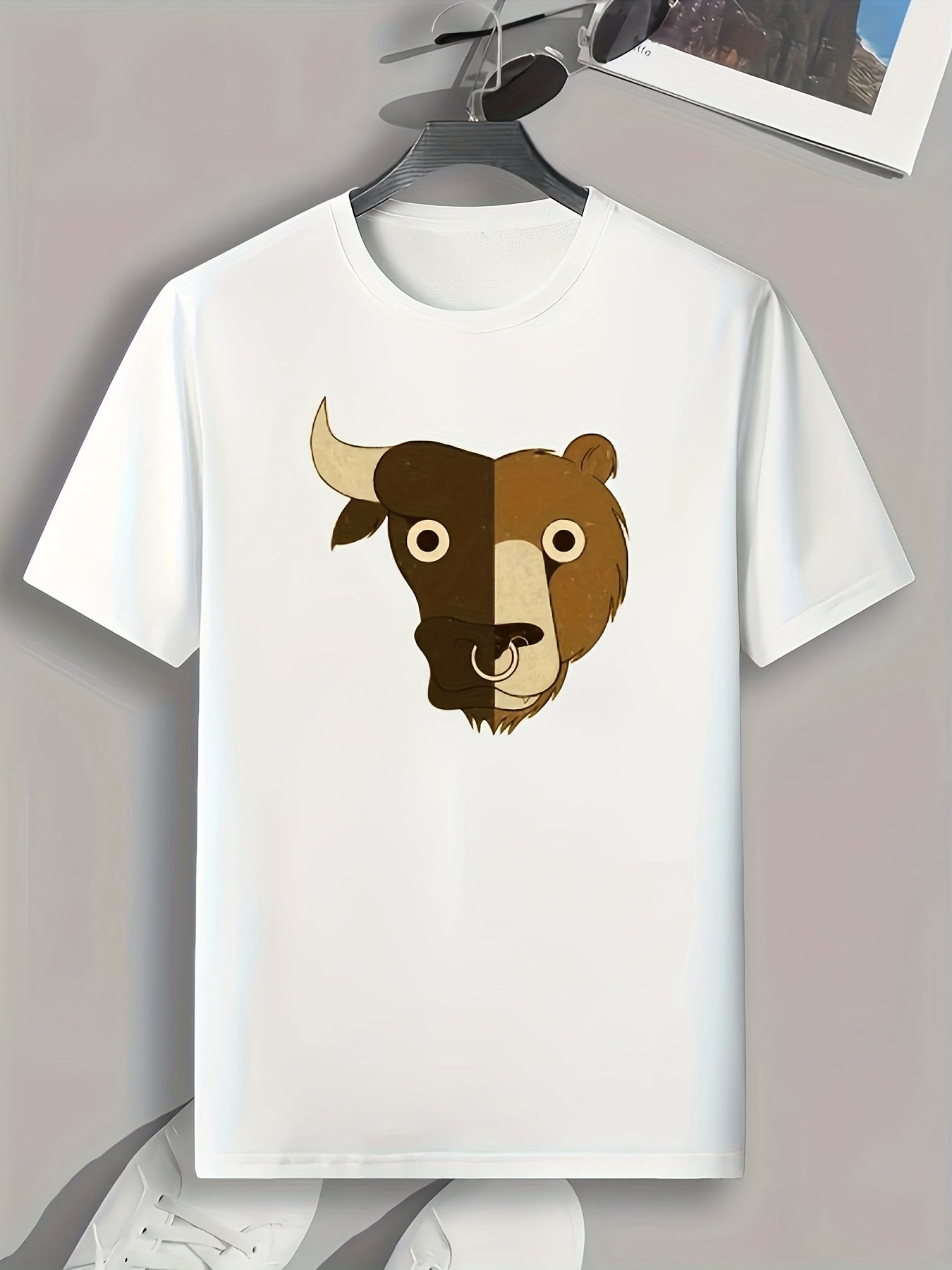 Ox & Bear Pattern Print Men's Sports T-shirt