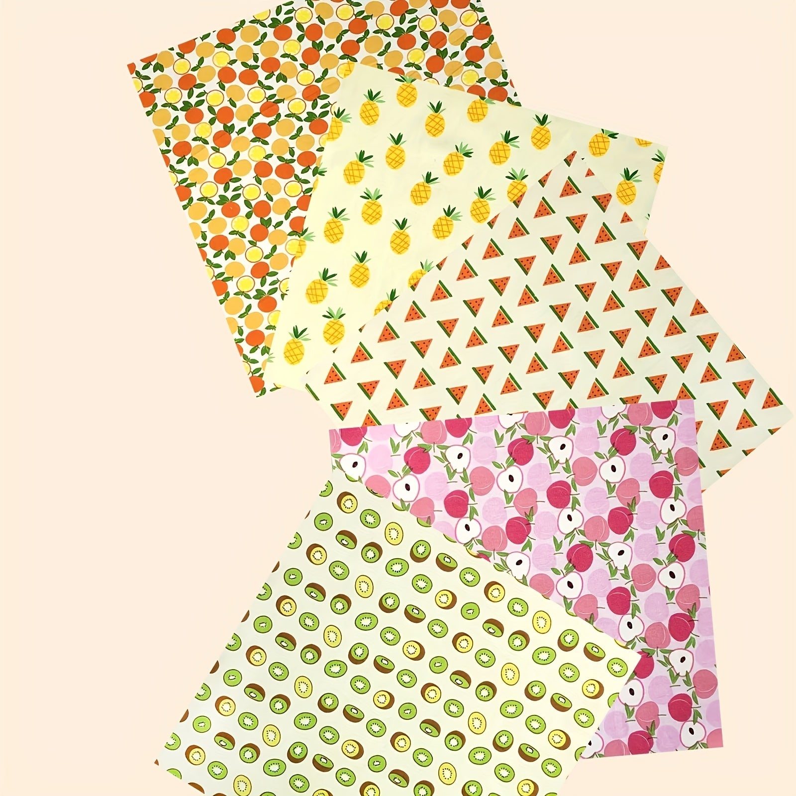 5pcs Fruit Pattern Printed Square Fabric Patchwork Quilted DIY Sewing Crafts