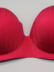 3pcs Stripe Print Glossy Push Up T-shirt Bras Women's Lingerie