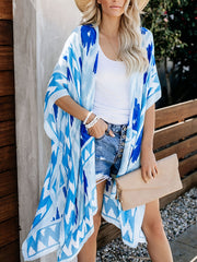 Geometrical Print Cover Up Shirt V Neck Loose Fit
