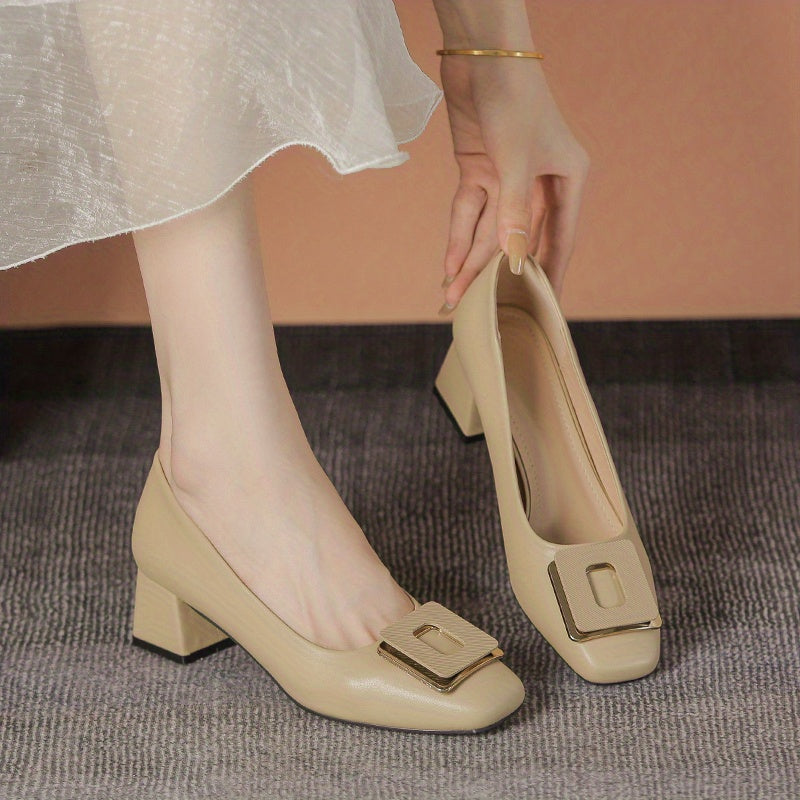 Women's Square Toe Mid Heels Slip On Work Shoes